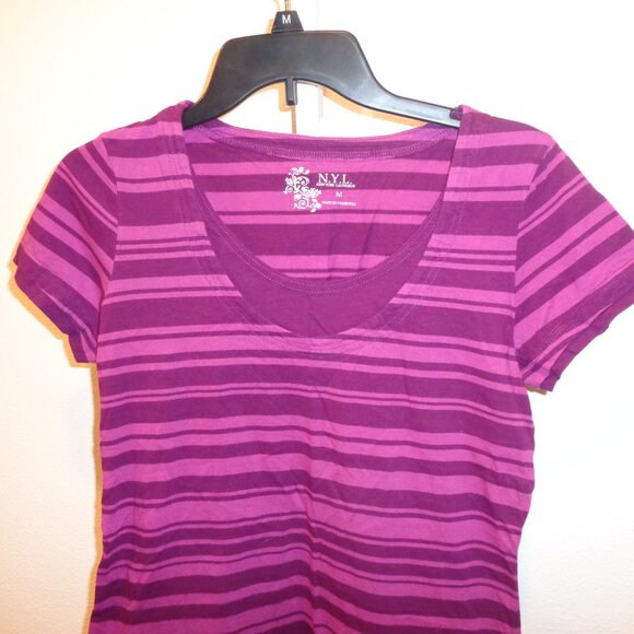 N.Y.L. New York Laundry Layered Look Striped Top Shirt Size Medium Short Sleeve - Picture 3 of 10